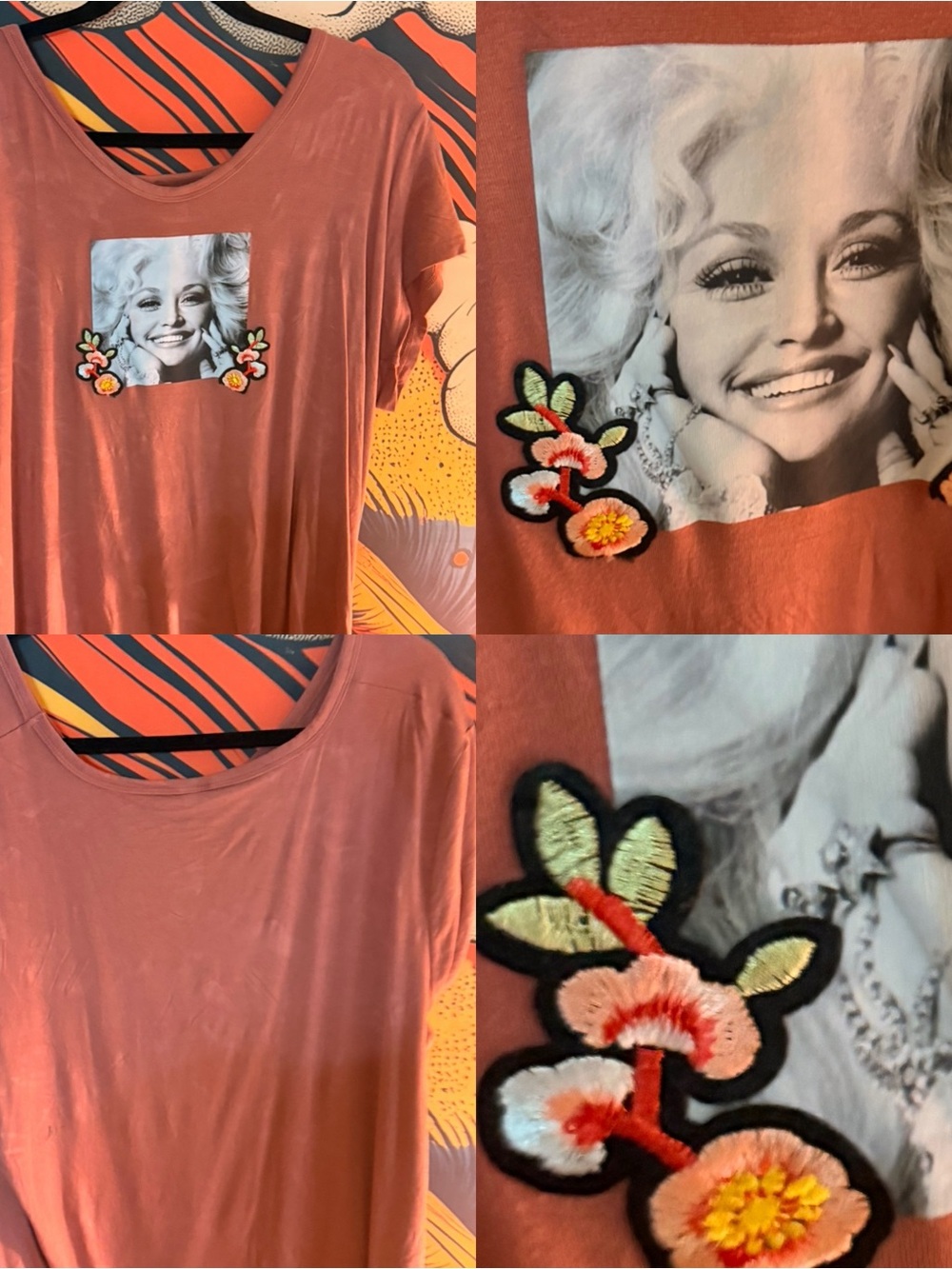 ONE OF A KIND DISTRESSED DOLLY PARTON MAUVE SHIRT TOP XL